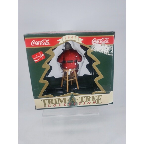 Coca-Cola Trim A Tree Collection 1947 Santa on Stool Ornament 1990 Vintage Coke - Picture 5 of 16